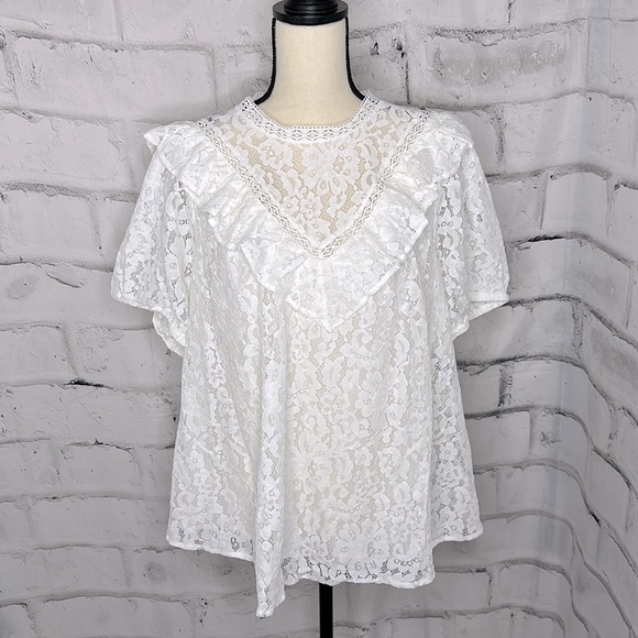 torrid Tops - NWT Torrid Top White Lace Overlay Ruffle Short Sleeve Blouse Size 1 14/16